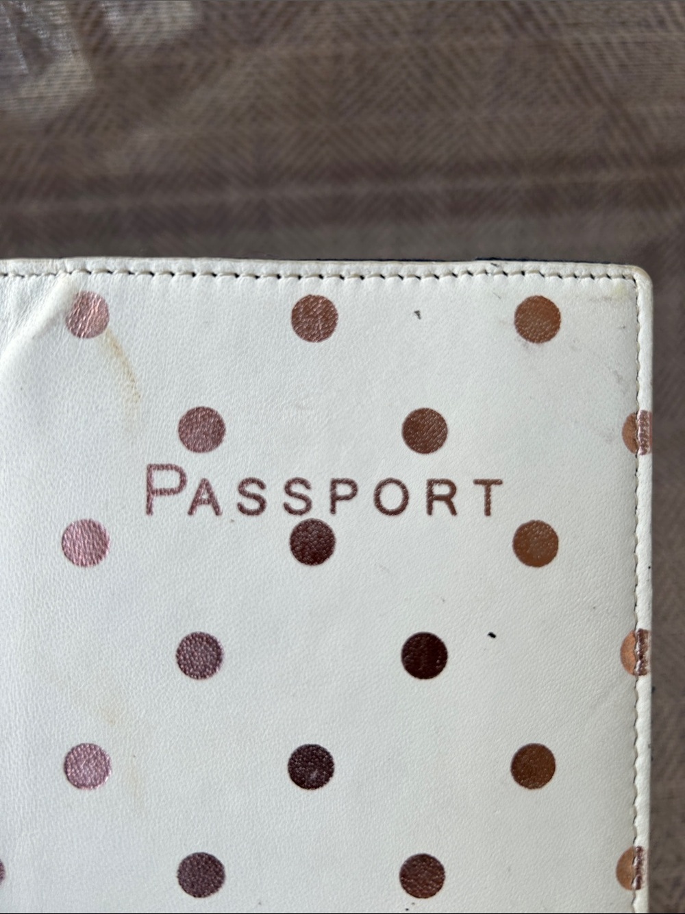 J. Crew cream colored passport case featuring rose gold dot accents. - Picture 4 of 6
